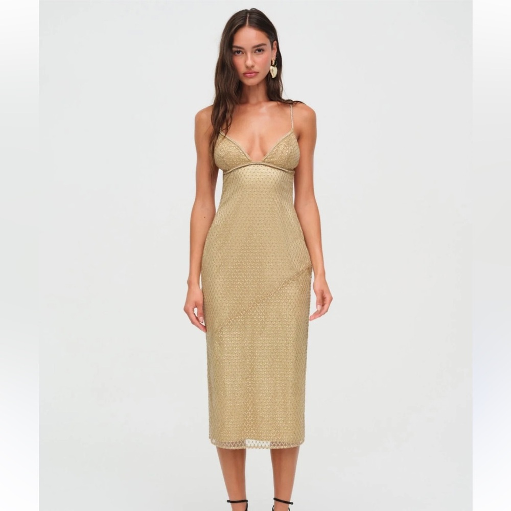For Love And Lemons Gold Midi Dress